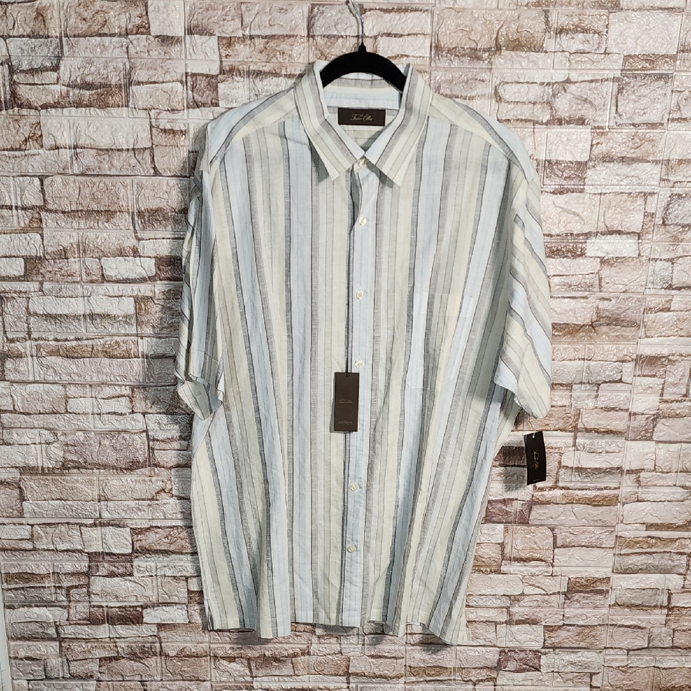 Tasso Elba Brand New Men's Striped Shirt - Cream and Gray